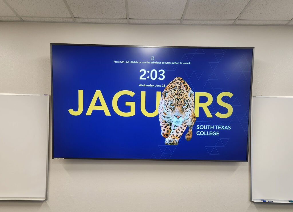 98 inch display at front of classroom